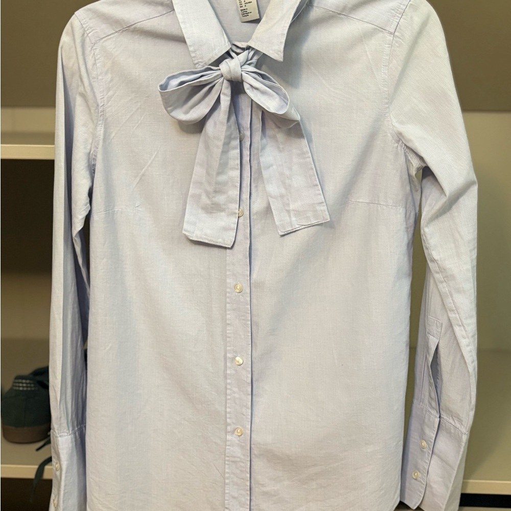 H&M Sky Blue Collared Shirt With Detachable Bow, 8